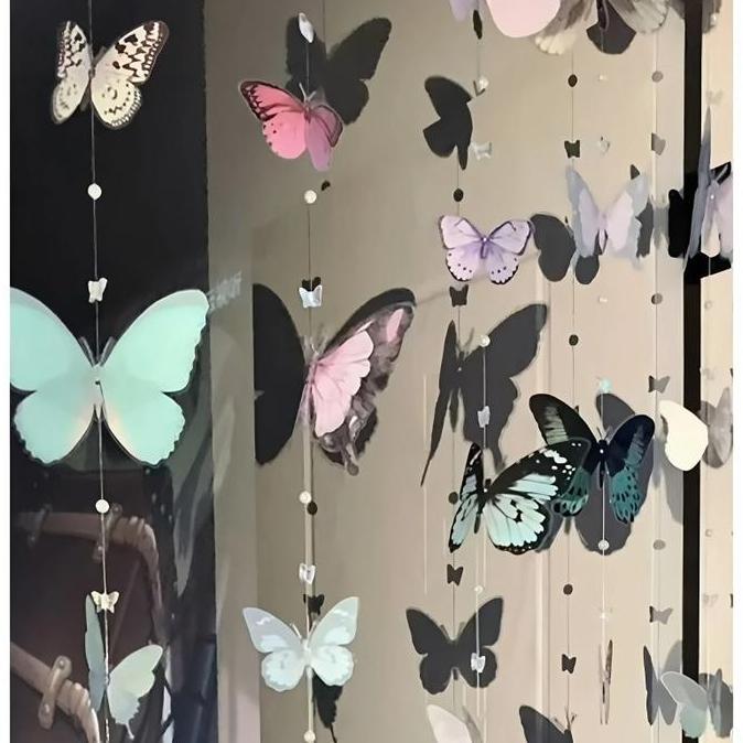 Beaded Curtain 6M Tirai Benang Kupu Kupu Tirai Manik Kupu Kupu Tirai Manik Manik Untuk Pintu LS