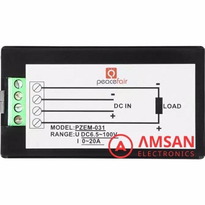 Peacefair PZEM-031 20A Kwh Energy Volt Ampere Watt meter DC 6.5-100V