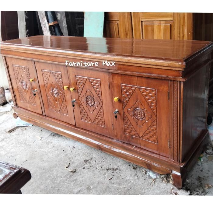 BUFET KAYU JATI RAK TV JATI 4 PINTU DISWAR MEJA JATI