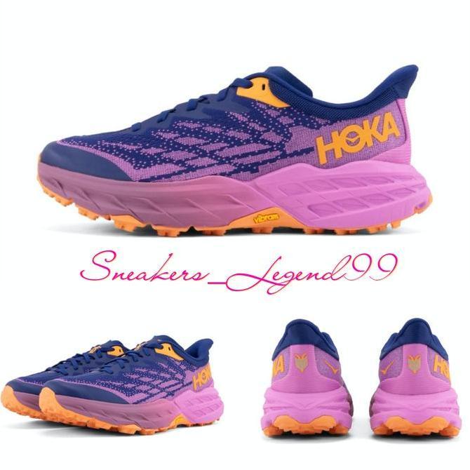 Sepatu Hiking Trail Running Wanita Hoka Speedgoat 5 Vibram Purple Navy