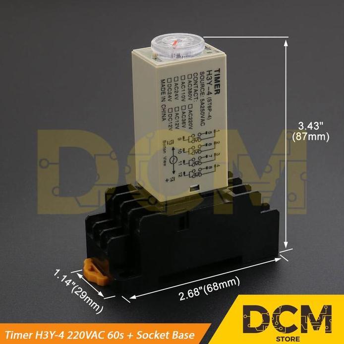 Timer H3Y-2 H3Y-4 H3Y 2 H3Y 4 12V / 24V Dc 60S 1Min Delay Relay Dpdt + Socket Base Ready Stock