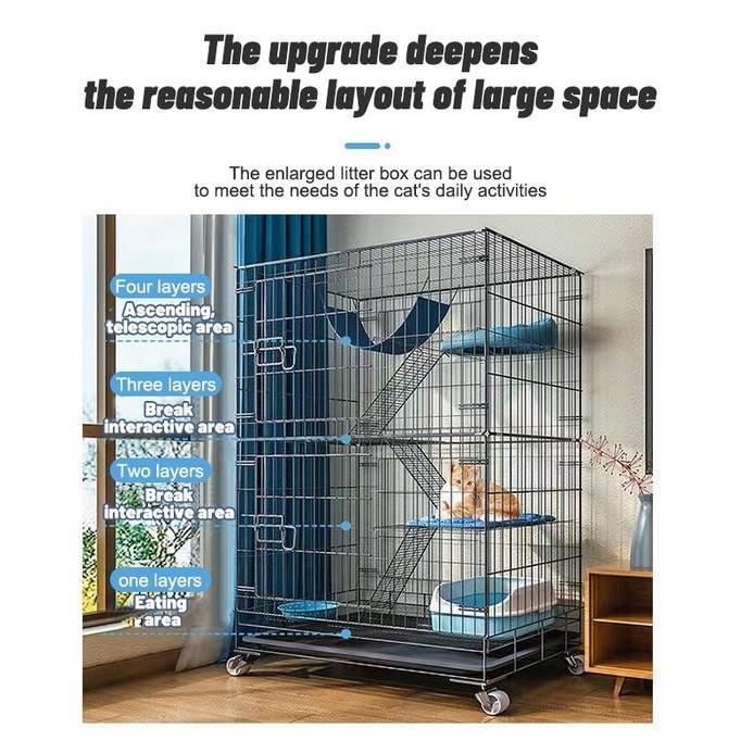 Murah Folopets Kandang Kucing 4 Tingkat Xl (90X57X125 Cm) - Roda Geser, Ruang Luas & Aman Untuk 3 Ku
