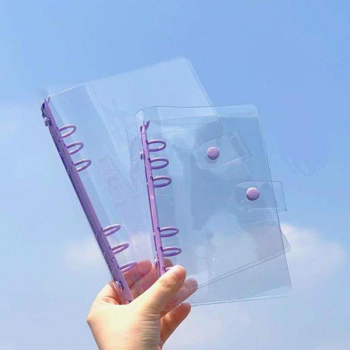 ZHOUCOZI Binder A6 Keuangan PVC Jelly Cover Case Album 6 Ring Warna Pink Purple (Lilac) Tosca zipper