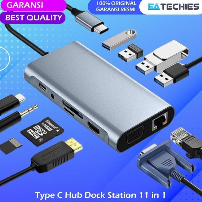 Converter Hub USB Type C to 11 in 1 HDMI VGA LAN Jack 3.5mm Audio USB3.0 PD SD MicroSD TF AUX USB-C 