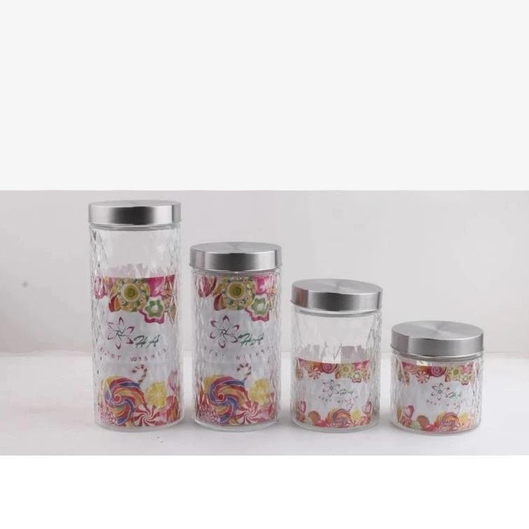 Grosir Hc [Set 4Pcs] Toples Kaca Set 4 In 1 Toples Kue Lebaran Elegant Mewah / Toples Kaca Medium