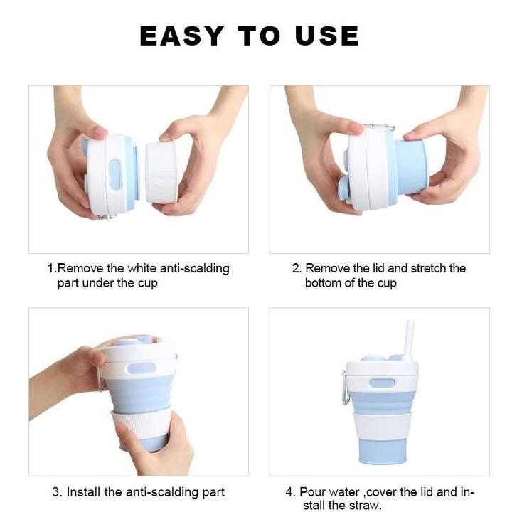 Premium Silicon Foldable Cup 450ml - Gelas Lipat Silicon - Travel Foldable Cup LM