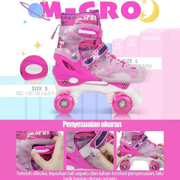 IXCE Sepatu Roda Dua Baris Anak Perempuan Cocok untuk Pemula Ukuran Dapat Disesuaikan Outdoor 6-10 T