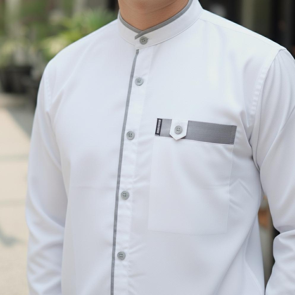 TERBARU Baju Koko pria Dewasa Atasan Muslim Pria Dewasa Lengan Panjang Polos Putih - Kemko List Seri