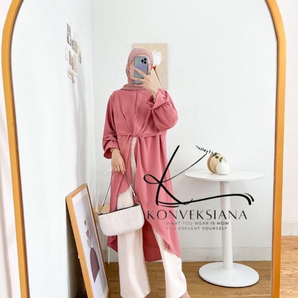 TERLARIS Pola Wear Clara Long Tunik Outer 3in1 Polos Oversize LD 120 Jumbo Tunik Busui Outfit Kondan