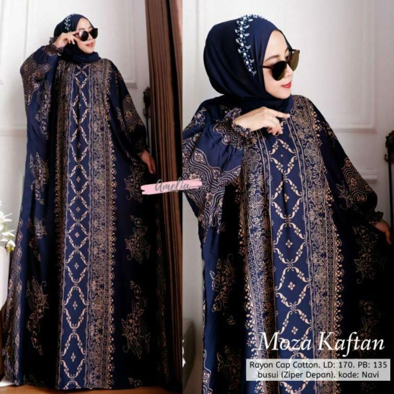HOT ITEM Terbaru MOZA Kaftan Unique Ori Jumbo Busui Resleting Depan Rayon GRADE A Bisa Cod