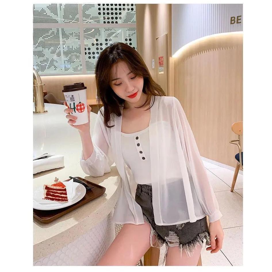 STOK TIPIS Toply shop COD Outer transparan korea style  / cardigan kasual wanita /outer ceruti lenga