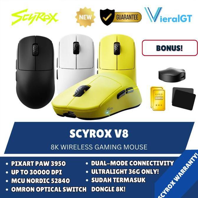 Scyrox V8 / V-8 Wireless 8K Mouse Gaming PAW3950 Ultra Lightweight 36G