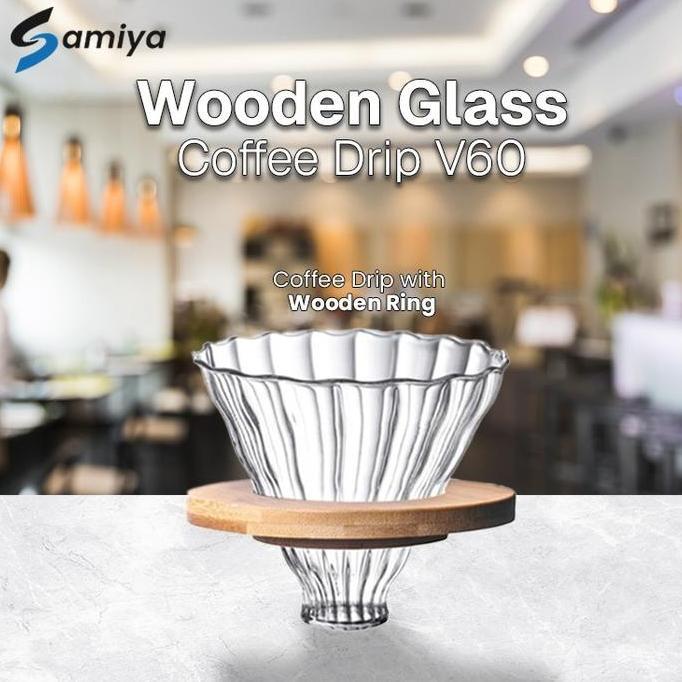 Dripper kayu V60 / wooden glass coffee dripper v60 / gelas kaca kopi v60 pour over drip / kopi drip