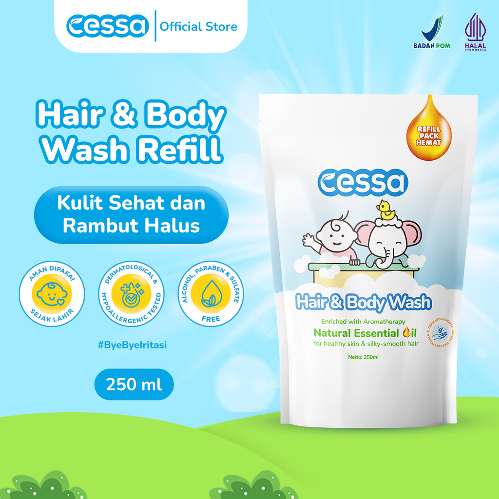 Cessa Hair & Body Wash Refill - Healthy Skin & Silky Smooth Hair 250 Ml - Sabun Mandi Bayi dan Anak 