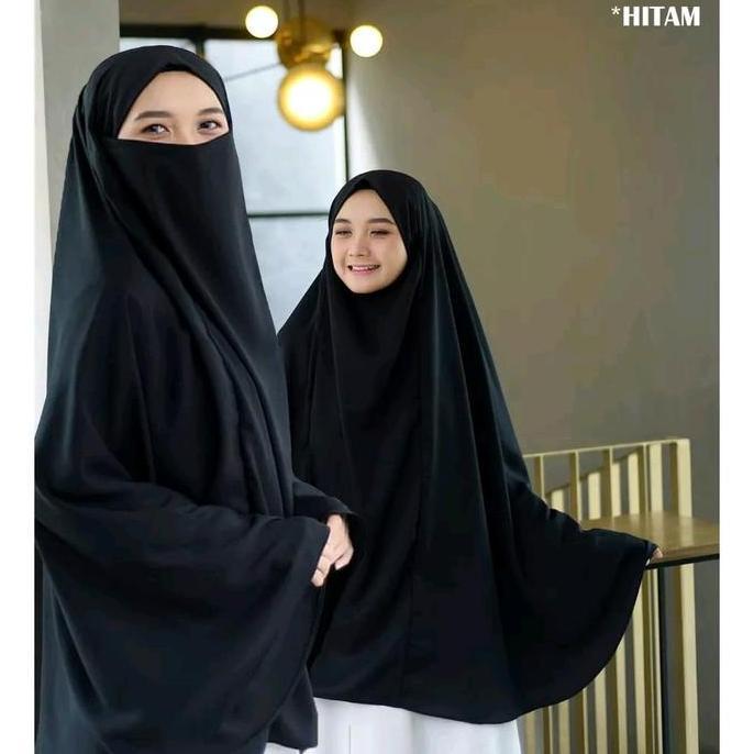 Jilbab Hijab Kerudung Bergo instan French Khimar Cadar Madinah Syar'i Jumbo Cantik Hitam Layer Panja