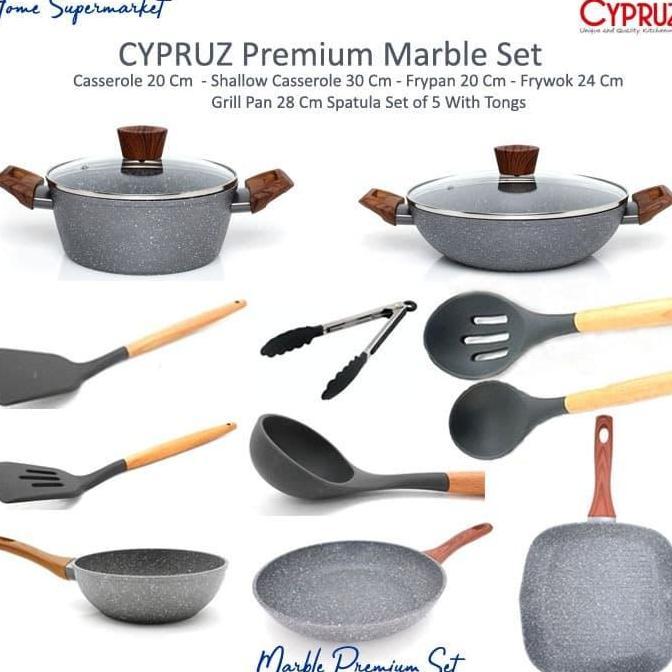 Cypruz Marble Set Premium Casserole Fry pan Grill Pan Wok pan Marble