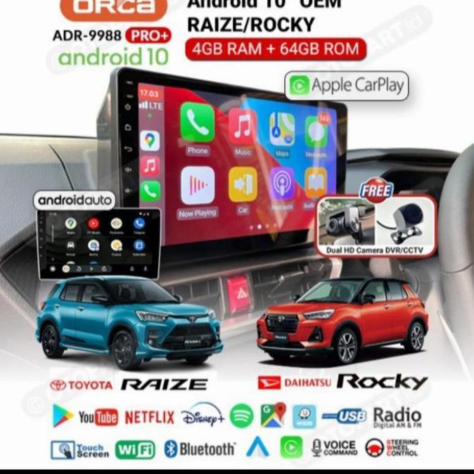 HARGA DISC - ANDROID ORCA ADR-9988 PRO+ CAMERA DVR RAIZE & ROCKY 10INCH