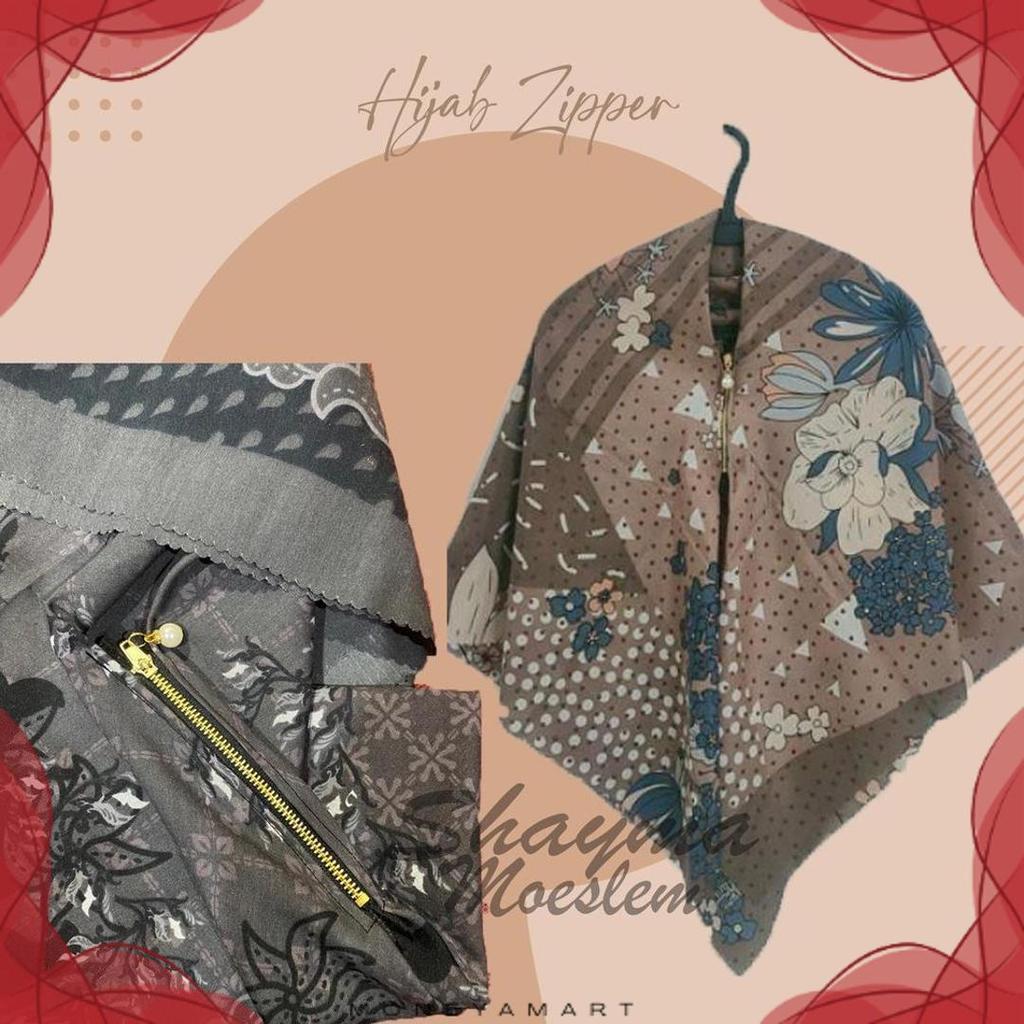 Segiempat Motif Instan Resleting Dagu / Hijab Zipper Motif Segiempat Instan