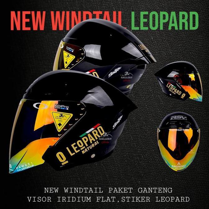 NEW RSV NEW WINDTAIL BLACK GLOSSY PAKET GANTENG LEOPARD | HELM HALF FACE