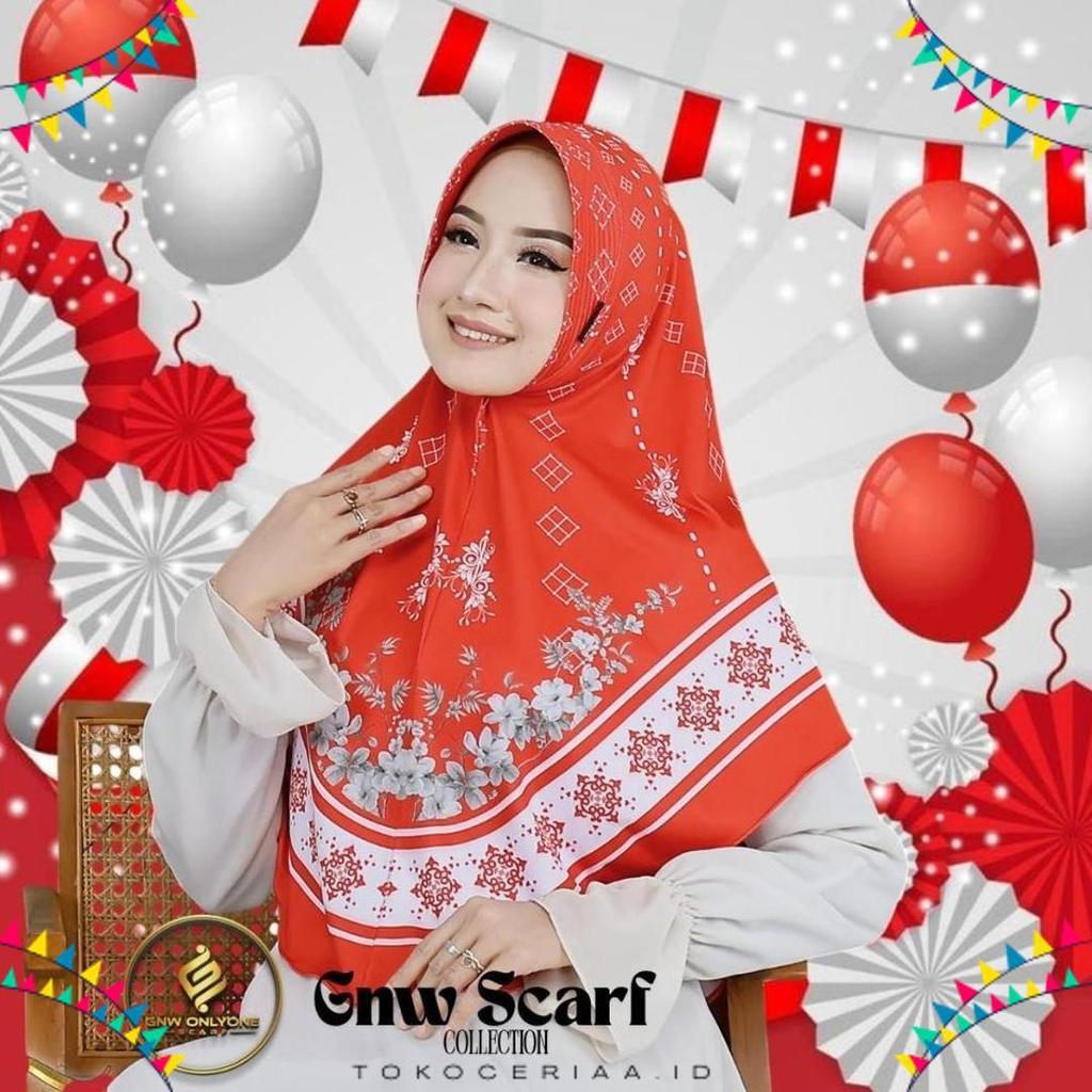 New Hijab Bergo Khimar Syari Instan Jilbab Jersy Merah Putih Motif Kemerdekaan
