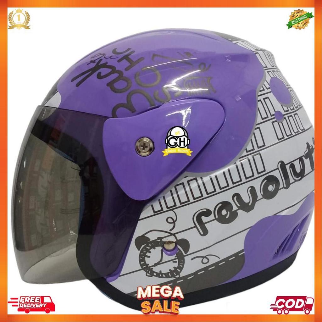 Helm Evolution Helmet Half Face Motif Revolution Ungu Mirip Seperti Helm Gm Original Untuk Pria Dan 