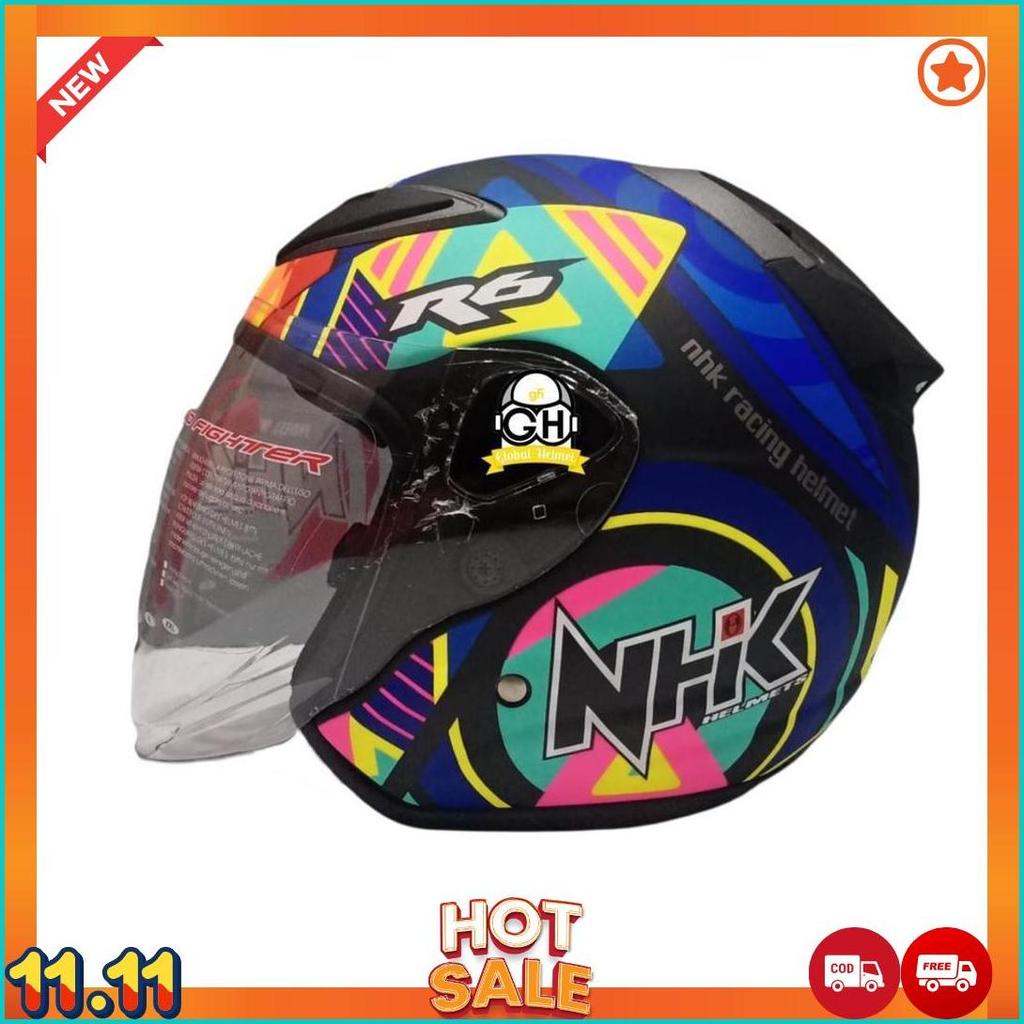 Helm Half Face Nhk R6 R-6 Motif Pigment Black Doff [H2]