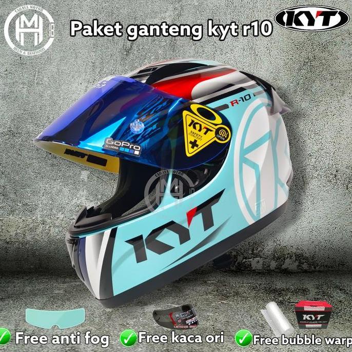 PAKET GANTENG HELM KYT R10 AQUAMARINE | FULL FACE