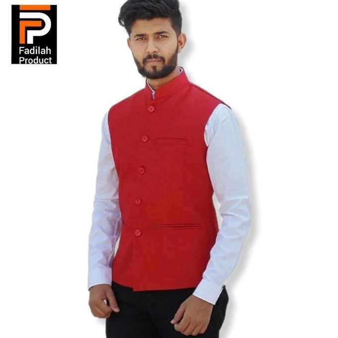 Rompi Pakistan Pria Muslim Majelis Sholat Polos Bahan  Jas Full Puring