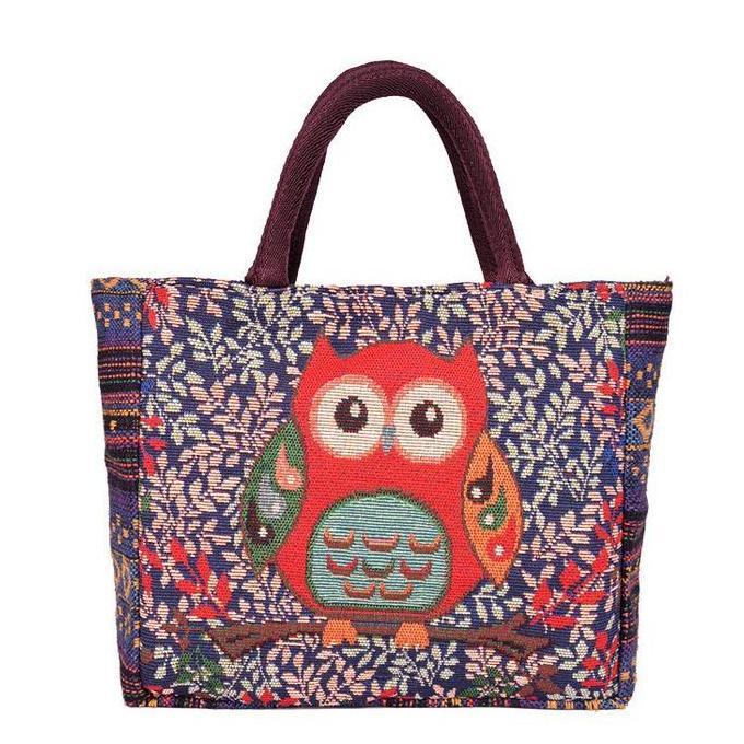 Murah Tas Tangan Wanita/Tas Etnik/Tas Bahan Kain Kanvas Motif Owl Wanita Non COD
