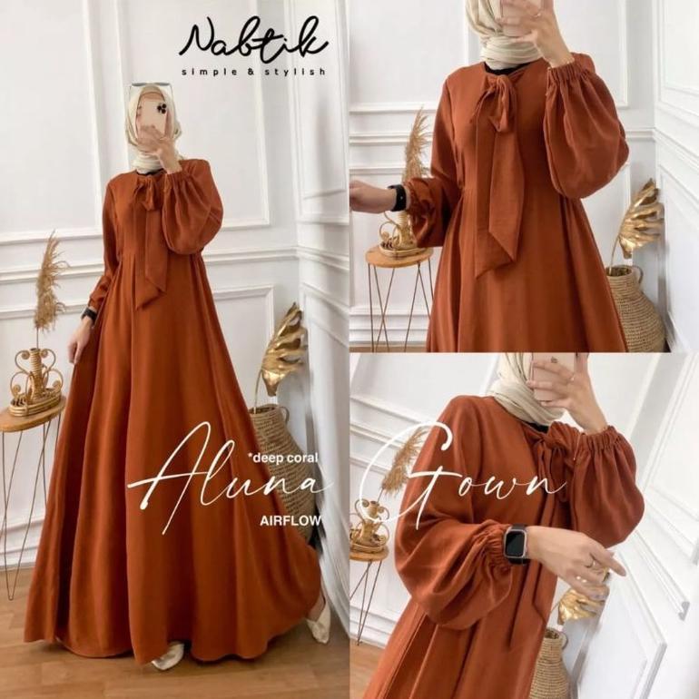 Flash Sale Gamis tebaru,gamis crinkle airflow,gamis aluna gown by nabtik,gamis viral ,gamis kekinian