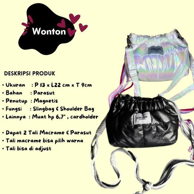 Murah Asfour - Wonton Dumpling bag Slig Shoulder Bag Gratis 2 Tali phone Hologram Slingbag Selempang
