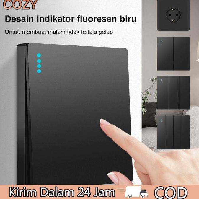 COZY Cetekan Lampu Listrik Stop Kontak Arde Hitam Style Matte Black Sakelar Lampu Cetekan Lampu List