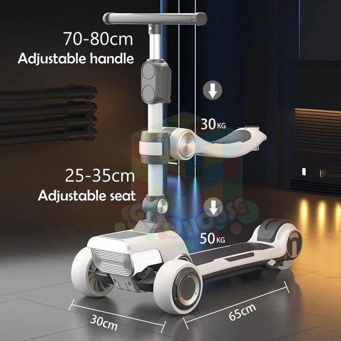 Listrik Skuter Anak Lipat Skuter Anak Bluetooth Musik Bangku Lampu Skuter Anak Roda 3 Kids Scooter