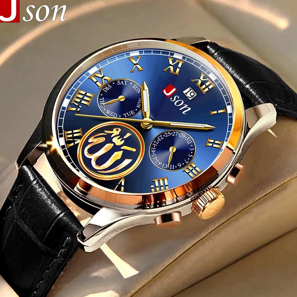 Jam Tangan Pria JSON Tali Kulit Terbaru 2023 Tahan Air Anti Baret kuat Motif Arab BISA COD