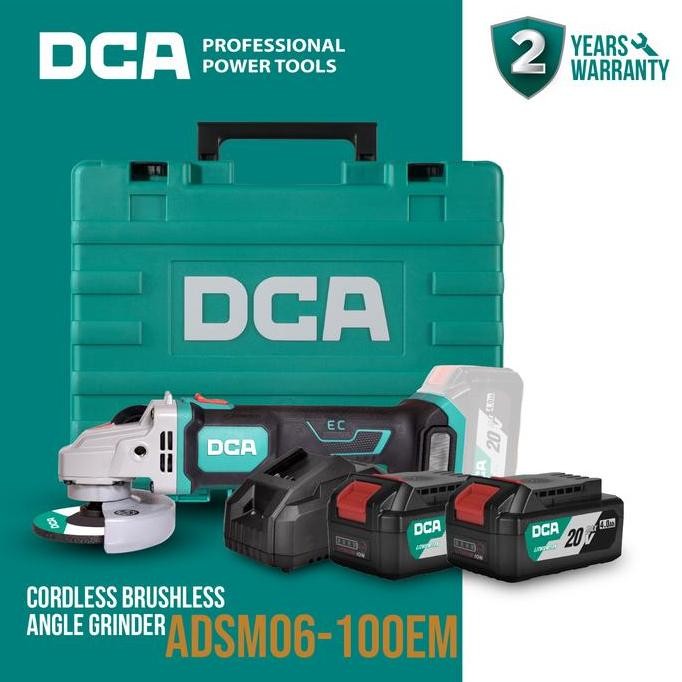 DCA Brushless Angle Grinder / Gerinda Tangan Baterai 20V ADSM06-100EM (FULL SET)