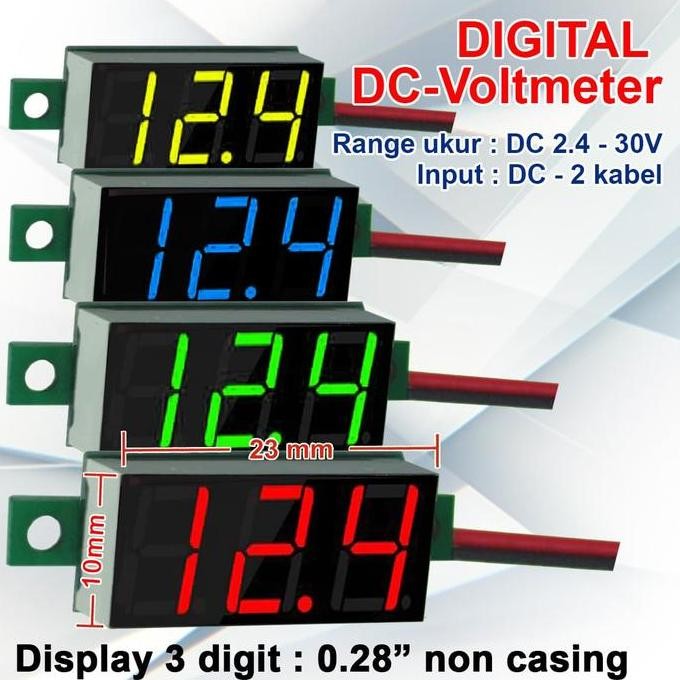 VOLTMETER DIGITAL DC 2.4-30V 0.28 INCH (2 Kabel) Tanpa Frame