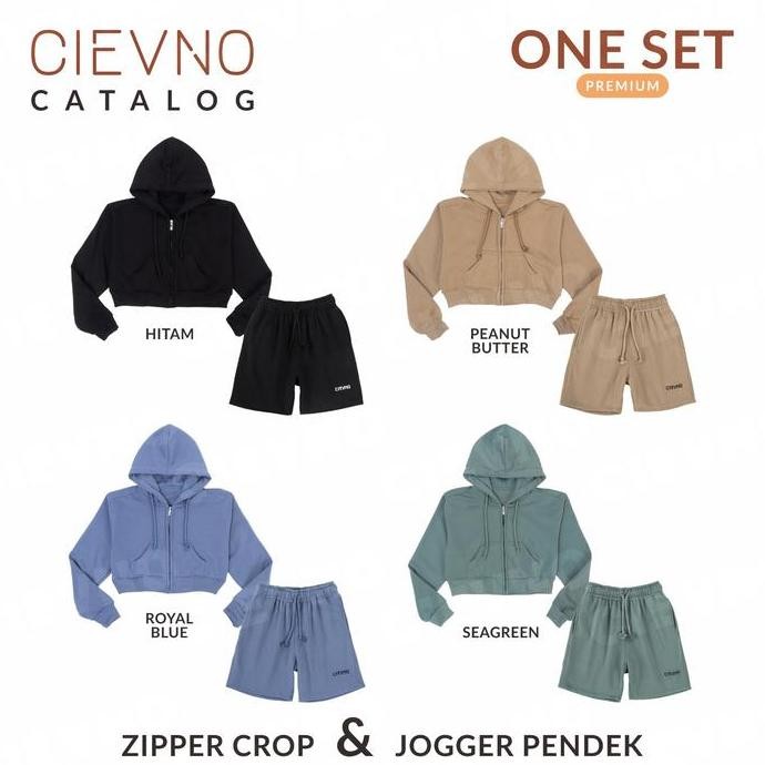 Promo One Set Hoodie Zipper Crop + Celana Jogger Pendek Premium  ( Pria & Wanita ) Sweater Jaket Kar