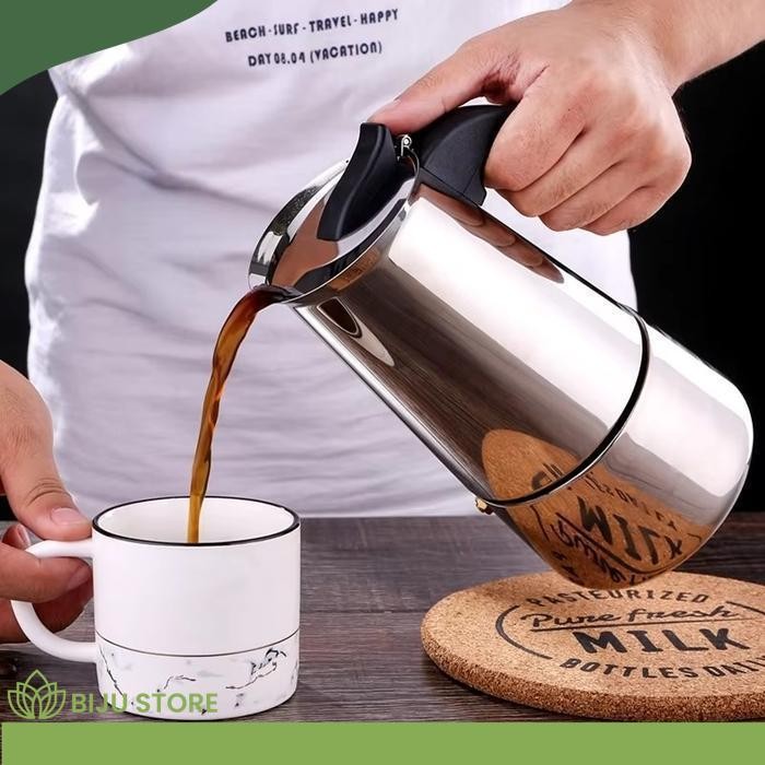 ALAT PEMBUAT KOPI MOKA POT ESPRESSO MAKER COFFEE MAKER STOVETOP STAINLESS STEEL ALAT SEDUH PEMANAS T
