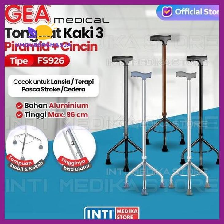 (ORIGINAL) GEA - ALAT BANTU JALAN TONGKAT PIRAMID CINCIN KAKI 3 FS 926L KESEHATAN PERLENGKAPAN MEDIS