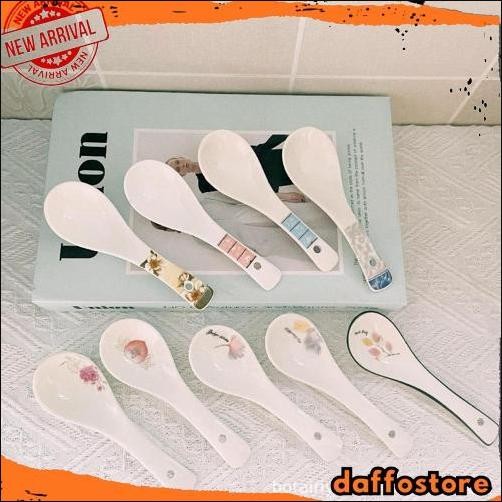 Big Sale Sendok Bebek Sendok Sup Keramik Putih Tebal Motif Bunga