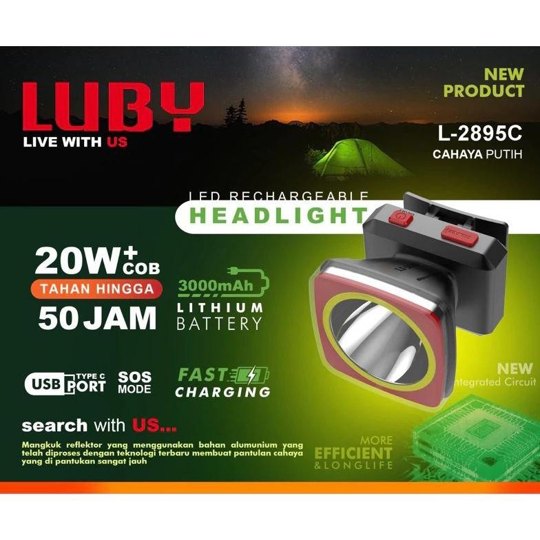 Senter Kepala / Lampu Senter camping/ Headlamp 20 Watt Luby All Type / Senter Kepala 20 Watt Senter