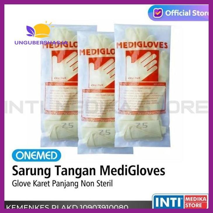 (ORIGINAL) SARUNG TANGAN MEDIGLOVES NON STERIL | GLOVE KARET PANJANG KESEHATAN PERLENGKAPAN MEDIS RU