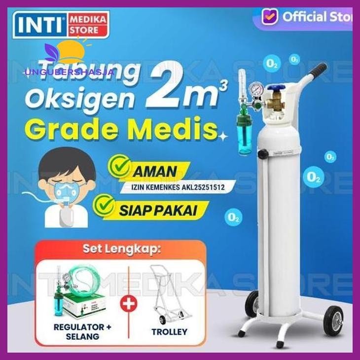 (ORIGINAL) TABUNG OKSIGEN SET 2M3 (+ TROLLEY + REGULATOR ) | TABUNG OXYGEN KESEHATAN PERLENGKAPAN ME