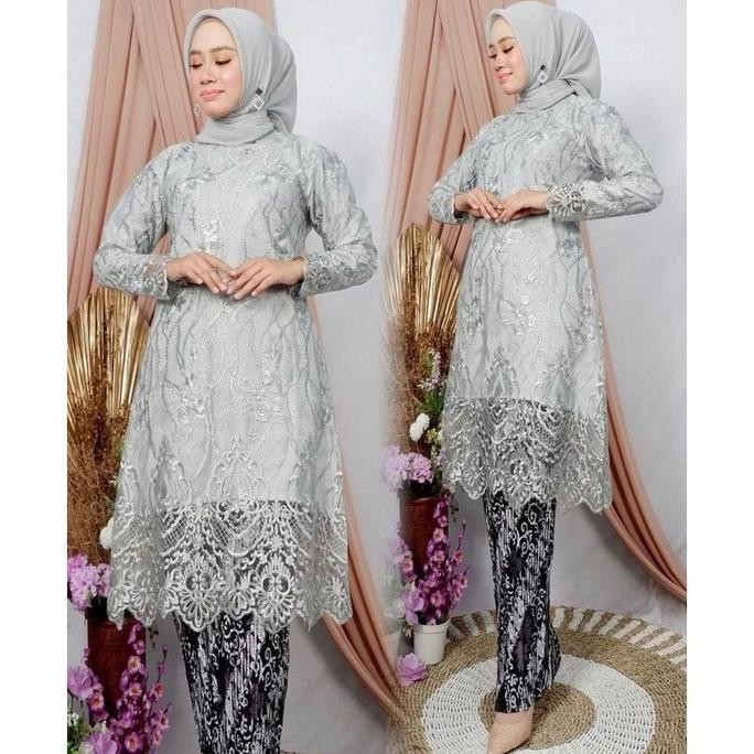 DF205>> SETELAN TUNIK AULIA/ SET KEBAYA KEKINIAN mewah/outfit pesta mewahAtasan Fit Karet Muslim Mut