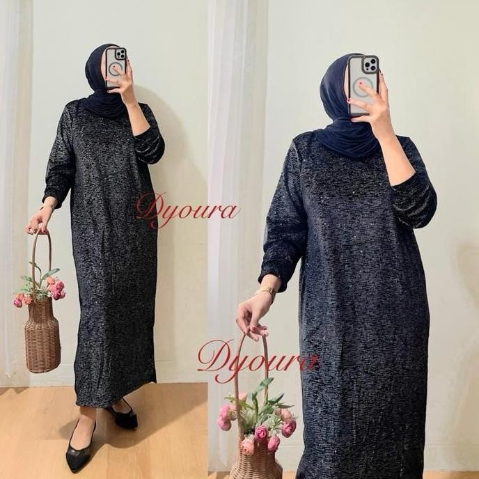 DB12>> Dress bludru line premium Ori BKK / gamis bludru payet printing