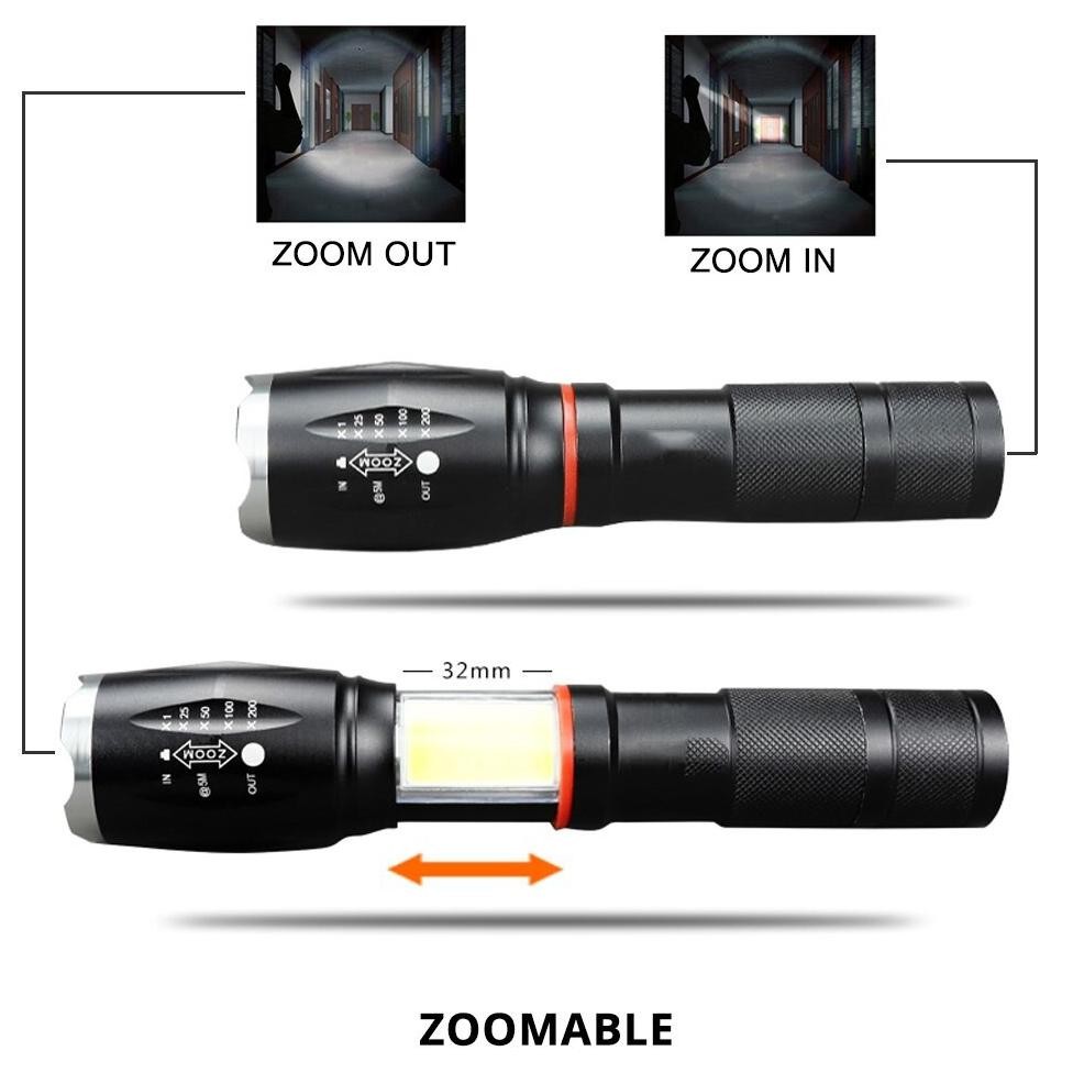 PAKET Senter Led COB + Magnet + Cree T6 E17 TaffLED Police SWAT Lampu Lentera Camping by Taffware Se