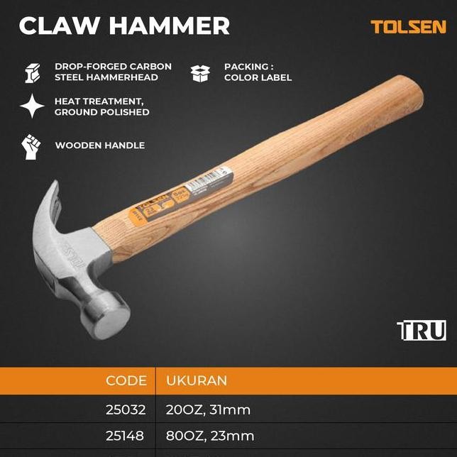 Palu Kambing Gagang Kayu 16Oz 20Oz 80Oz Claw Hammer Wooden Handle Tolsen