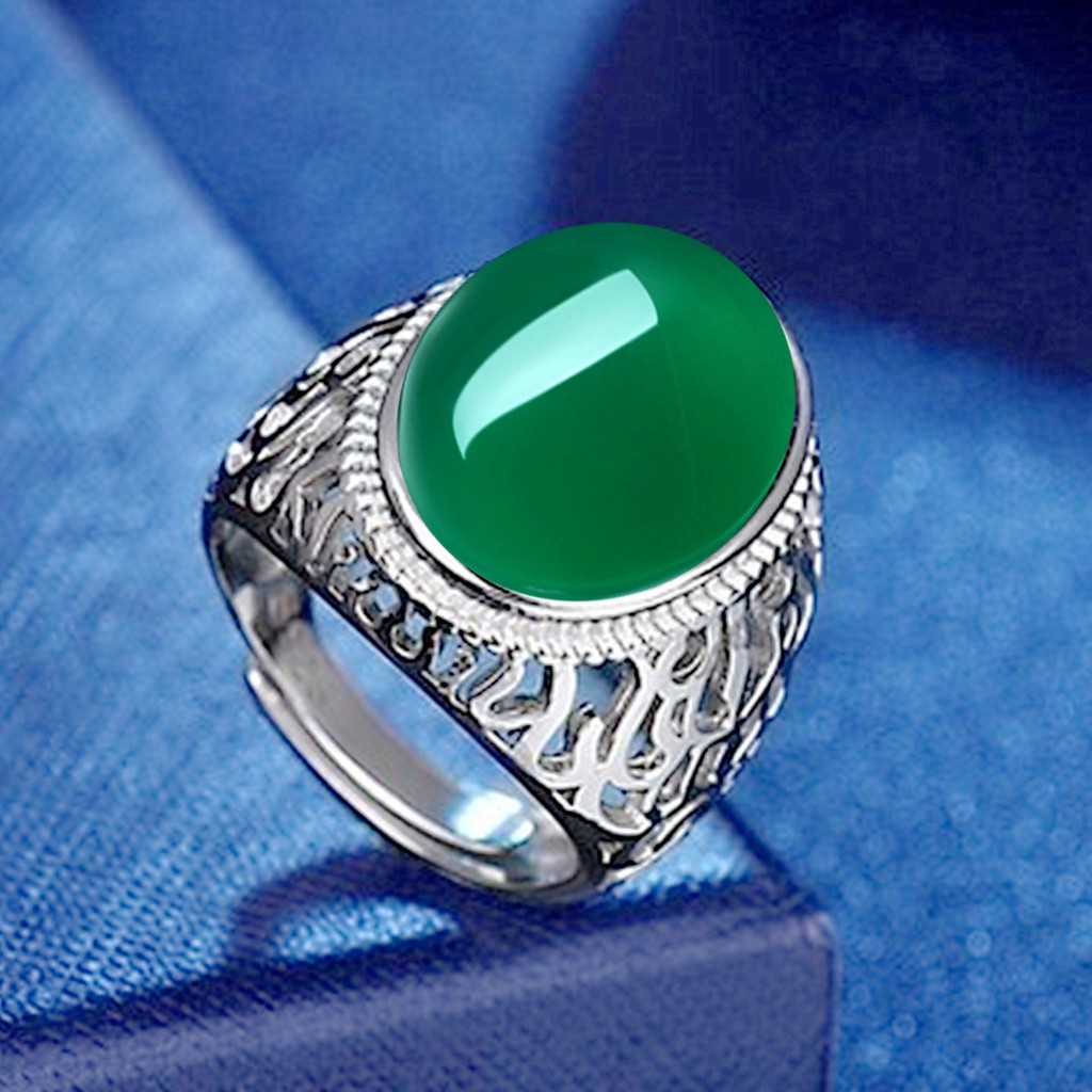 Cincin Pria Agate Hijau Tren Kepribadian Dominan Cincin Berlian Pria Emas Putih