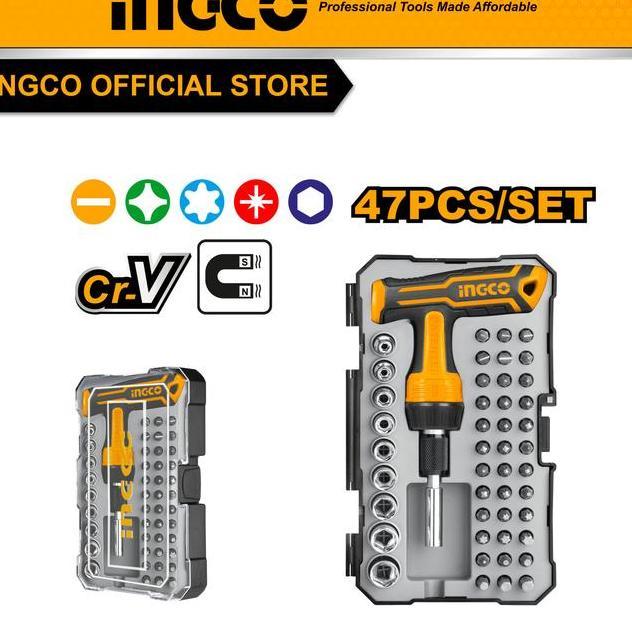 47Pcs Thandle Wrench Screwdriver Set Obeng T Ingco Hksdb0478