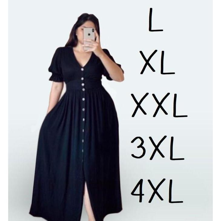 Maxi Dress gaun hitam putih cewek wanita ukuran plus gemuk gendut